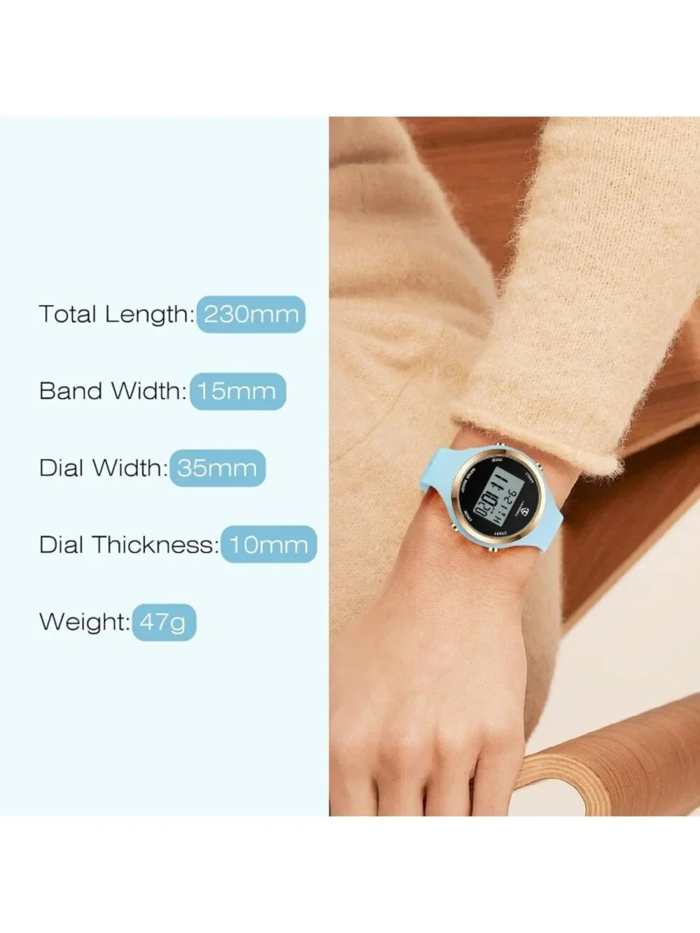 Women's Light Blue Quartz Chronograph Waterproof Outdoor Sport Digital Watch